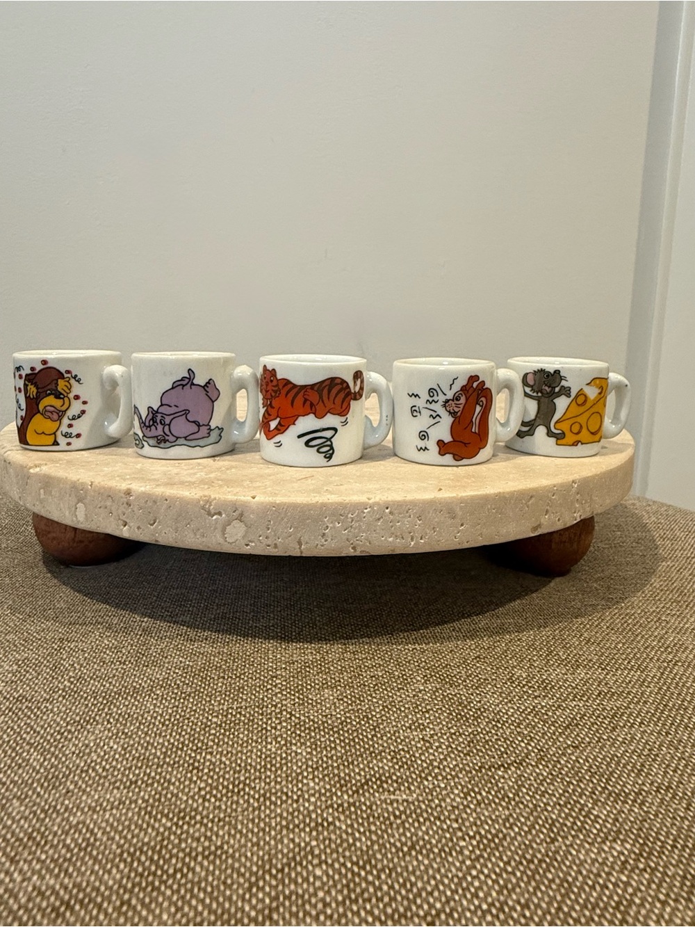 Ceramic Small Pets Espresso Mugs Set with Animal Illustrations - White